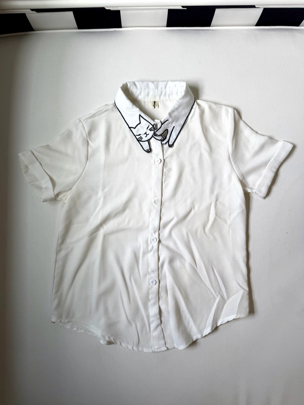 Embroidered Cat Collar Blouse